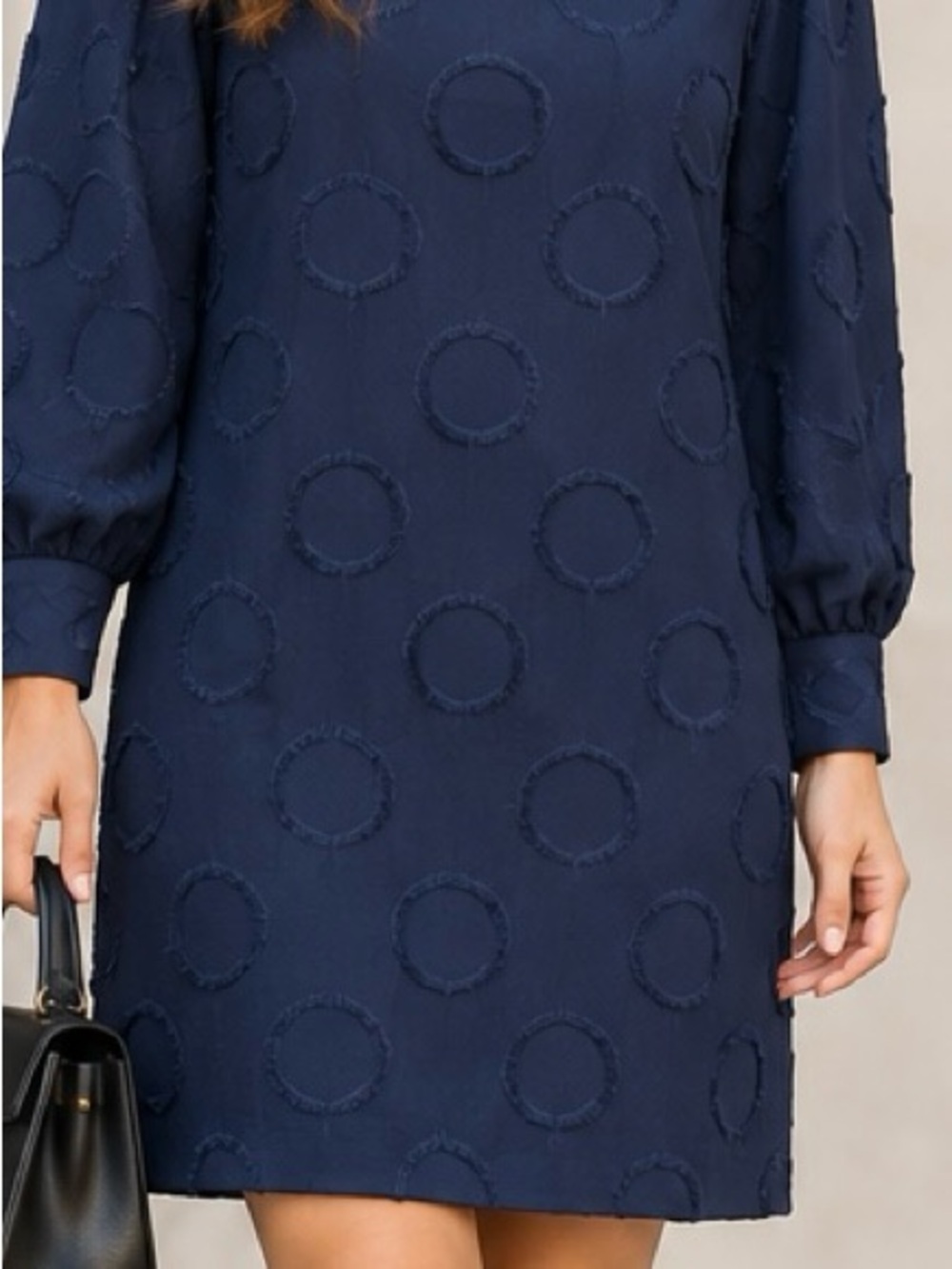 Textured Navy Circle-Detail Mini Dress - Women